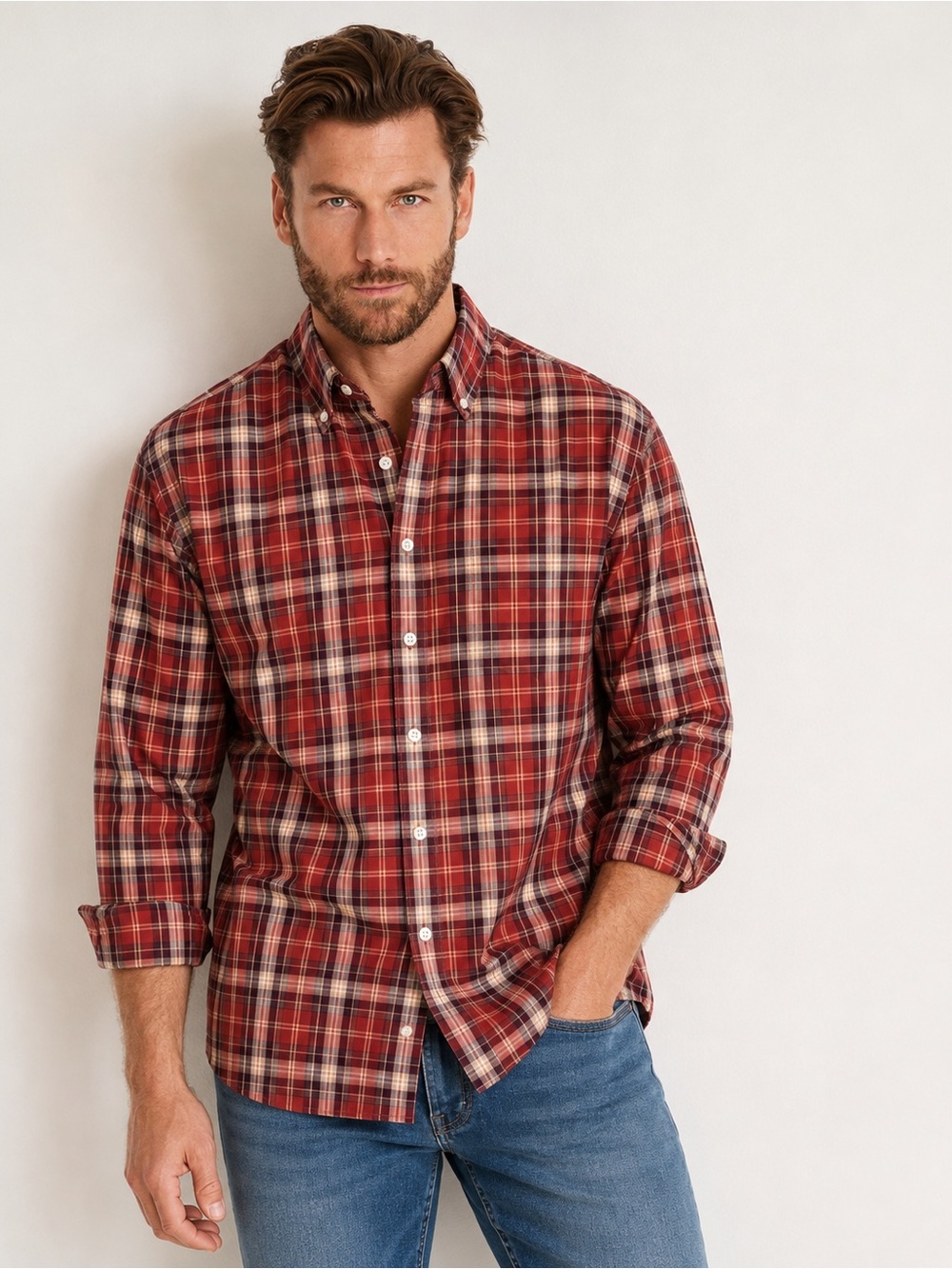 NEW Lands End Non Iron Twill Button Down Plaid Shirt Traditional Fit XXL Preppy